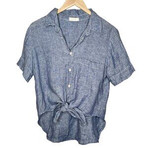 CP Shades Womens Minimalist Linen Button-Up Tie Front Shirt Small